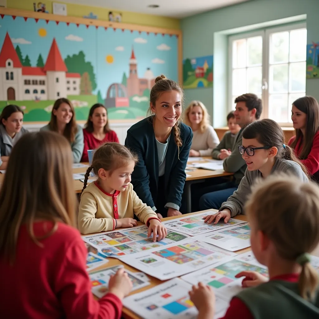 Family engaged in educational activities together